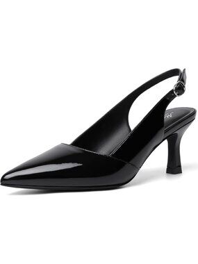Women's Patent Black Slingback Pointed Closed Toe Kitten Heels Pumps Shoes
